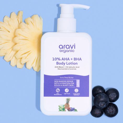 Buy Aravi Organic 10% AHA + BHA Body Lotion For Exfoliation - Treats Strawberry Legs & Bumpy Skin With Ceramide - 200 ml-Purplle