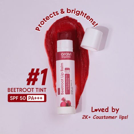 Buy Aravi Organic Beetroot Tinted Lip Balm With SPF 50 PA+++ & Kojic Acid - Ceramide & Peptide For Lip Brightening & Hydrating - SLS & Paraben Free - 5 gm-Purplle