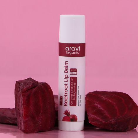 Buy Aravi Organic Beetroot Tinted Lip Balm SPF 50 PA+++ | With Kojic Acid, Ceramide & Peptide | Lip Brightening & Hydrates Dry Lips | Soft, Healthy Lips & Sun Protection | Natural Lip Care – 5 gm-Purplle