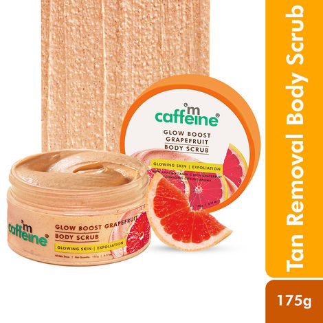 Buy mCaffeine Glow Boost Grapefruit Body Scrub | Reduces Tan with AHA - Lactic & Glycolic Acid + Niacinamide | Fruity Raspberry Aroma - 175 gm-Purplle