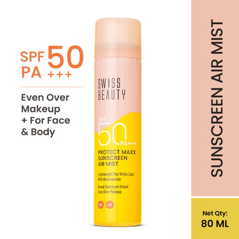 Buy Swiss Beauty Protect Maxx Sunscreen Air Mist | SPF 50 PA+++ | With Niacinamide | UVA+UVB Protection | Even Over Makeup | For Face & Body, 80 ml-Purplle