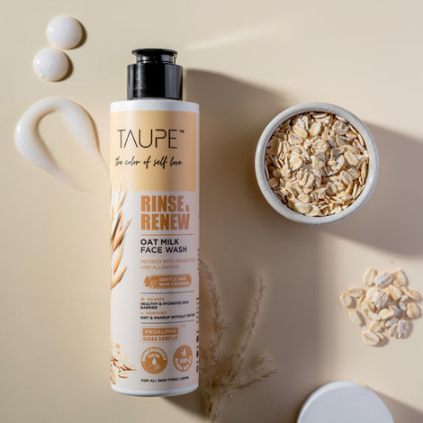 Buy Taupe Rinse & Renew 100% Natural Oat Milk Face Wash with Probiotics & Vitamin E | Vegan, Non-Foaming, Gentle & Non-Drying | For All Skin Types | Paraben & Sulphate-Free | Dermatologically Tested | Eco-Friendly | 200 ml-Purplle