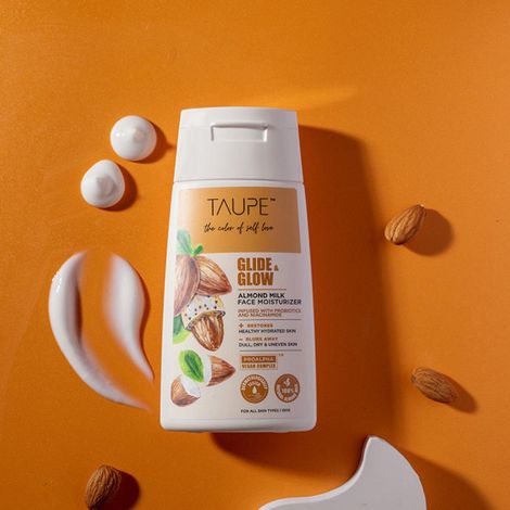 Buy Taupe Glide & Glow 100% Natural Almond Milk Moisturizer with Niacinamide & Probiotics | Fast-Absorbing, Lightweight, Non-Sticky | For All Skin Types | Vegan & Eco-Friendly | 100 ml-Purplle