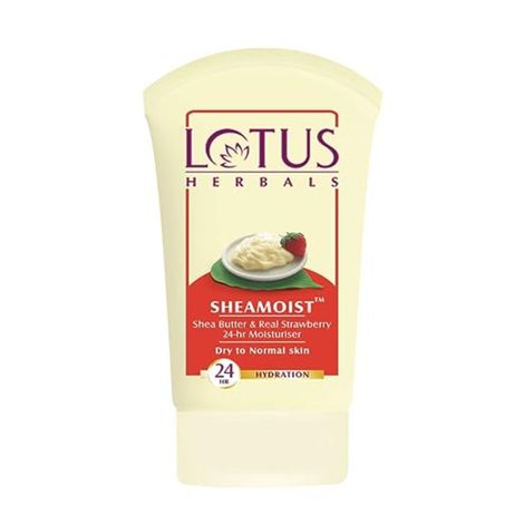 Buy Lotus Herbals Sheamoist Shea Butter & Real Strawberry 24HR Moisturiser | Hydrating | For Dry to Normal Skin Types | 60 gm-Purplle