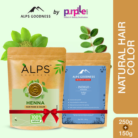 Buy Alps Goodness Natural Hair Color Combo with Henna Powder (250 gm) & Indigo Powder (150 gm) | 100% Natural Powders | Grey Hair Coverage | For Strong Black Hair Combo of 2-Purplle