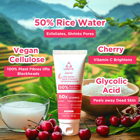 Buy Light up Sunrise De-Tan Face Scrub with 50% Rice Water Complex, Cherry, & Vitamin C (60 gm)-Purplle