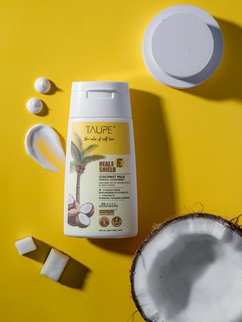 Buy Taupe Heal & Shield 100% Natural Coconut Milk Mineral Sunscreen | SPF 50 PA++++ | No White Cast, Oil-Free, Non-Sticky | Probiotics for Skin Protection | Vegan & Eco-Friendly | 50 ml-Purplle