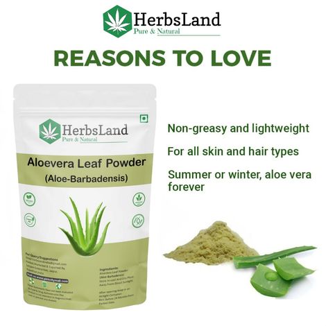 Herbsland Pure Aloe Vera Powder - Skin Soothing, Hydrating & Anti-Aging |  Organic Aloe Vera Face Pack |100 gm