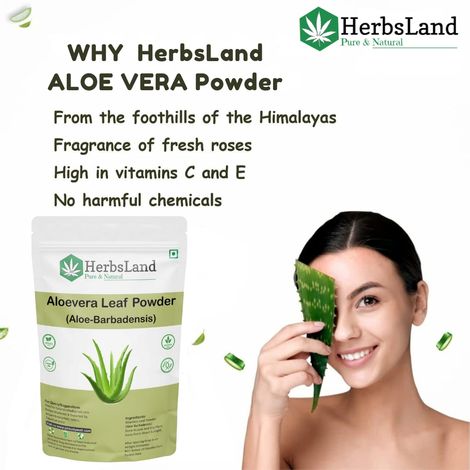 Herbsland Pure Aloe Vera Powder - Skin Soothing, Hydrating & Anti-Aging | Organic  Aloe Vera Face Pack |100 gm