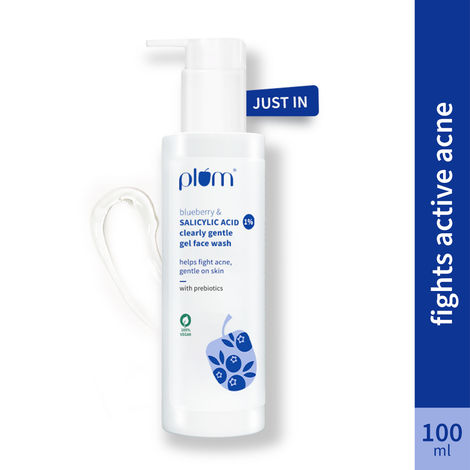 Buy Plum 1% Salicylic Acid Clearly Gentle Gel Face Wash with Blueberry | Helps fight active acne | Gentle & non-drying | For oily, acne-prone skin | Beginner-friendly | All genders | 100% Vegan | 100 ml-Purplle