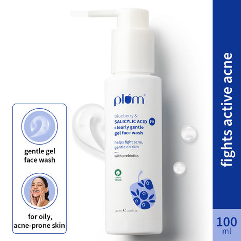 Buy Plum 1% Salicylic Acid Clearly Gentle Gel Face Wash with Blueberry | Helps fight active acne | Gentle & non-drying | For oily, acne-prone skin | Beginner-friendly | All genders | 100% Vegan | 100 ml-Purplle