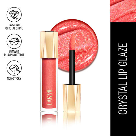 Buy Lakme Glitterati Lip Glaze 202 Peach Punch -  For fuller, hydrated lips with crystal shine - 5 ml-Purplle