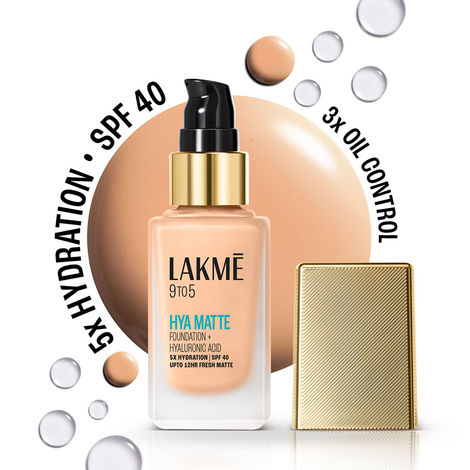 Buy Lakme 9to5 Hya Matte Foundation + Hyaluronic Acid, 5X Hydration, SPF 40, Upto 12 Hrs Matte Finish, Cool Ivory 25 ml-Purplle