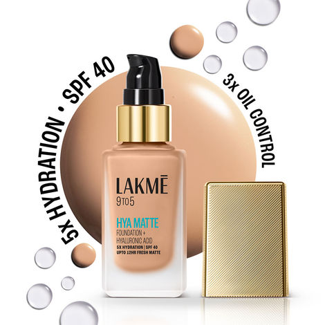 Buy Lakme 9to5 Hya Matte Foundation + Hyaluronic Acid, 5X Hydration, SPF 40, Upto 12 Hrs Matte Finish, Warm Natural - 25 ml-Purplle