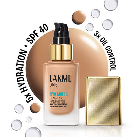Buy Lakme 9to5 Hya Matte Foundation + Hyaluronic Acid, 5X Hydration, SPF 40, Upto 12 Hrs Matte Finish, Neutral Medium - 25 ml-Purplle