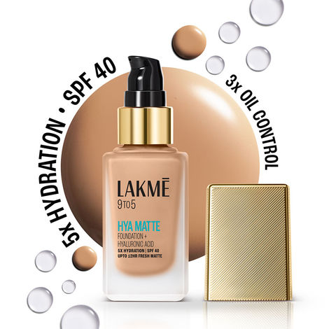 Buy Lakme 9to5 Hya Matte Foundation + Hyaluronic Acid, 5X Hydration, SPF 40, Upto 12 Hrs Matte Finish, Warm Beige&nbsp;- 25 ml-Purplle
