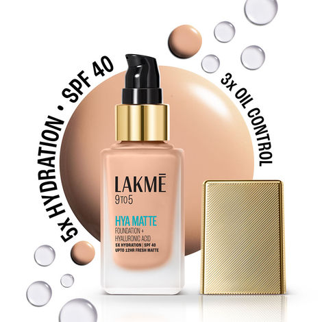 Buy Lakme 9to5 Hya Matte Foundation + Hyaluronic Acid, 5X Hydration, SPF 40, Upto 12 Hrs Matte Finish, Warm Sand - 25 ml-Purplle