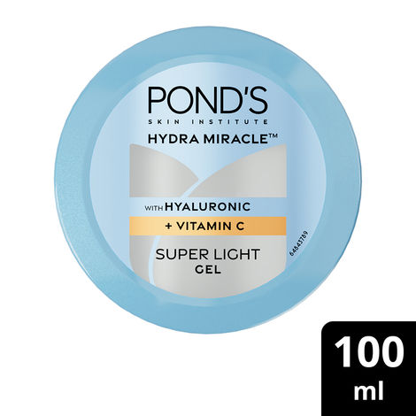 Buy Ponds Hydra Miracle Super Light Gel with Hyaluronic Acid & Vitamin C - Non-Sticky, Non-Oily Refreshing Gel, For All Skin Types, Brightens Skin - 100 gm-Purplle
