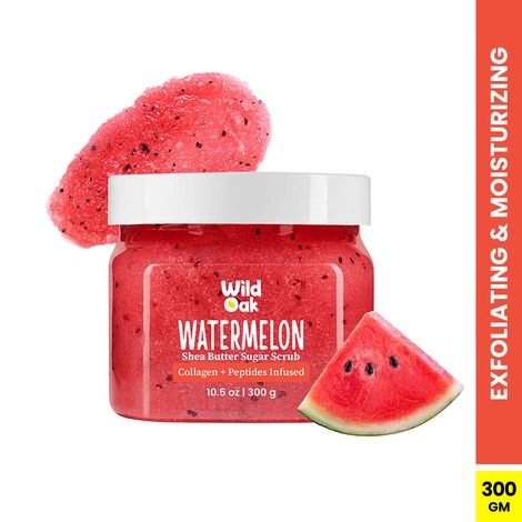 Buy Wild Oak Watermelon Shea Sugar Scrub | 300 gm | With Niacinamide, Collagen, Peptides & Ceramides | Tan Removal & Smooth Skin | Removes Dead Skin | Ultra Hydrating, Exfoliating & Moisturising Sugar Body Scrub-Purplle