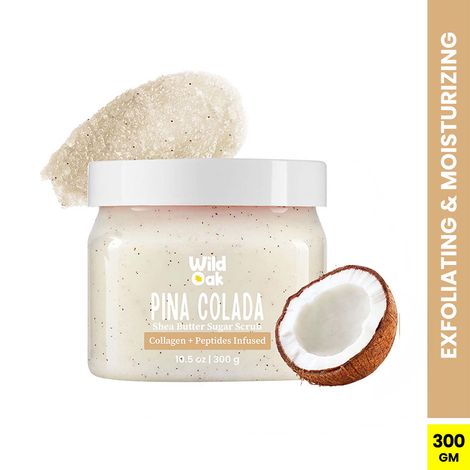 Buy Wild Oak Pina Colada Shea Butter Sugar Scrub | 300 gm | With Collagen, Peptides & Ceramides | Tan Removal & Smooth Skin | Removes Dead Skin | Ultra Hydrating, Exfoliating & Moisturising Sugar Body Scrub-Purplle