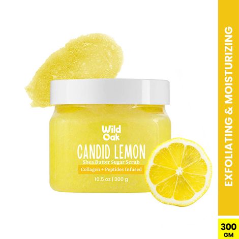Buy Wild Oak Candid Lemon Shea Butter Sugar Scrub | 300 gm | With Niacinamide, Vegan Collagen & Peptides | Tan Removal & Smooth Skin | Removes Dead Skin | Ultra Hydrating, Exfoliating & Moisturising Sugar Body Scrub-Purplle