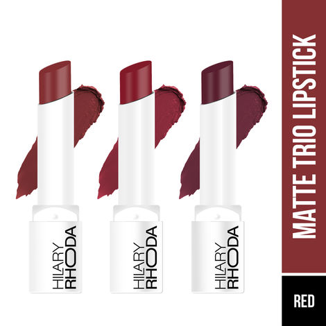 Buy Hilary Rhoda Matte Trio Lipstick | Matte Finish & Long Lasting Lipstick | Pack of 3 Lipsticks | Highly Pigmented & Glides Smoothly | Vegan & Cruelty-Free -3g x 3U (Red-volution Trio - Shade 1)-Purplle