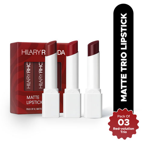 Buy Hilary Rhoda Matte Trio Lipstick | Matte Finish & Long Lasting Lipstick | Pack of 3 Lipsticks | Highly Pigmented & Glides Smoothly | Vegan & Cruelty-Free -3g x 3U (Red-volution Trio - Shade 1)-Purplle