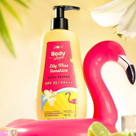 Buy Plum BodyLovin' Lilly Miss Sunshine SPF 35 PA+++ Body Lotion | Brightens, Protects & Cools Skin | No White Cast | Hydrates For Upto 72 Hours | Fresh Floral Fragrance Withn Notes Of Pear, Lilly & Musk (200 ml)-Purplle