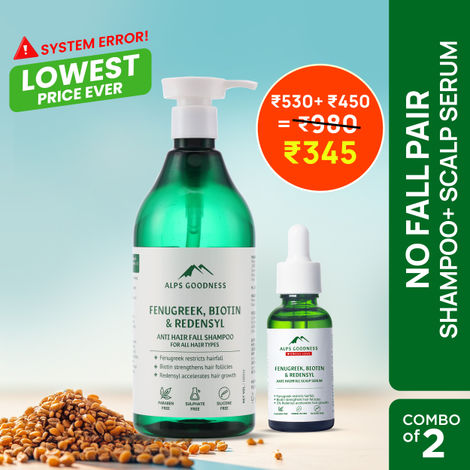 Buy Alps Goodness No Fall Pair with Anti-Hairfall Shampoo (500ml) & Anti-Hairfall Scalp Serum (30 ml) | Hairfall Control | Visible Hair Growth | Gentle Cleansing & Strengthening Duo-Purplle