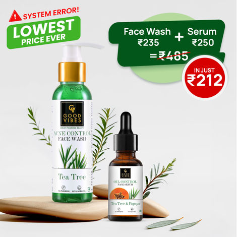 Buy Good Vibes Bye Bye Acne Combo| Good Vibes Tea Tree Face Wash (120 ml )|Good Vibes Tea Tree & Papaya Face Serum(15 ml ) | Pimple Free Duo| TeaTreePower |-Purplle