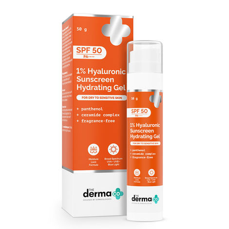 Buy The Derma Co. 1% Hyaluronic Sunscreen Hydrating Gel SPF 50 PA ++++ Hydrating sunscreen | For dry & sensitive skin | SPF 50 & PA++++ | Safe & effective 50 gm-Purplle