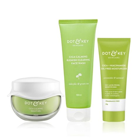 Buy Dot & Key Cica Anti Acne AM PM Routine : Face Wash (100 ml) + Moisturizer (50 gm) + Night Gel (25 ml) Combo of 3-Purplle