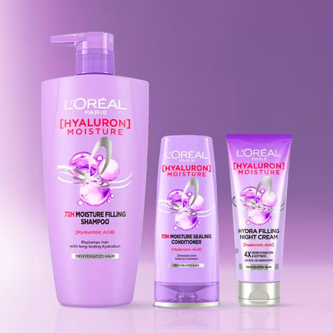 Buy L'Oreal Paris Hyaluron 72HR Hydration Kit (Shampoo 1000 ml + Conditioner 180 ml + Night Cream 180 ml)Combo of 3-Purplle