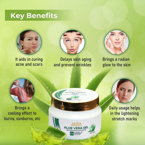 Prisa Aloe Vera Gel For Skin Acne, Scars, Dark spots Face & Hair Care (200  gm)