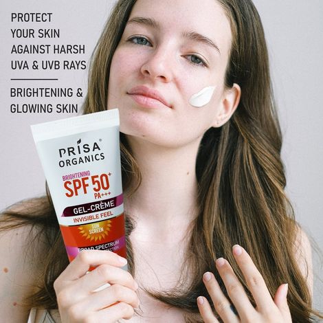 Buy Prisa Organics Brightening SPF 50 PA+++ Gel Cream Invisible Feel Sun Screen Broad Spectrum UVA & UVB Protection No Paraben , Non-sticky 100 gm-Purplle