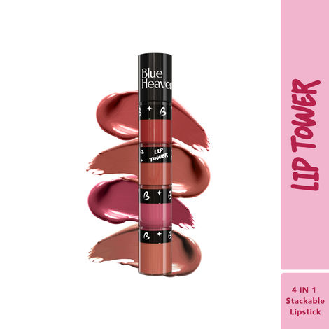 Buy Blue Heaven Lip Tower 4-in-1 Stackable Liquid Lipstick Combo Set | Infused with Cocoa Butter & Rosehip Oil | Mousse Texture | Soft Matte Finish Nude Lipstick set | Intense Color Payoff, 6 ml-Purplle