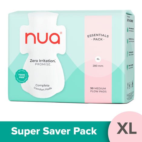 Buy Nua Complete Comfort Pads | Zero Irritation Promise | Essentials Pack | Super Saver| 4x Comfort | 100% Toxic-free | Medium flow 30 pads-Purplle