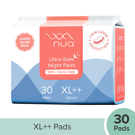 Buy Nua Ultra Safe Overnight Pads with Twin Layer Protection Sanitary Pad Sanitary Pad (Pack of 30)-Purplle