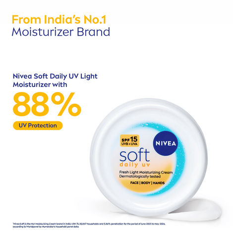Buy Nivea Soft Daily UV Face & Body Moisturizer | SPF-15 | 88% UV Protection | No White Cast- 100 ml-Purplle