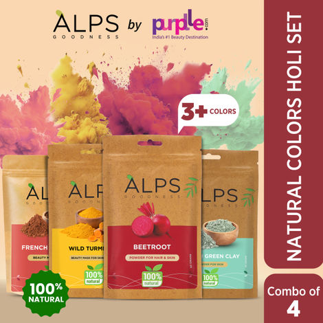 Buy Alps Goodness Natural Colors Holi Kit with Beetroot , Wild Turmeric, French Green Clay & French Pink Clay Powders (Pack of 4) | 50 gm X4 | Holi Colors | Natural Colors | No Stain | Pack of Colors-Purplle