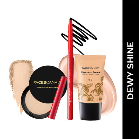 Buy FACES CANADA Dewy Shine Combo - Tinted Moisturizer - Light 01 (18 gm) + Magneteyes Kajal - Black (0.35 gm) + Weightless Stay Matte Compact Powder - Natural 02 (9 gm) | Lightly Tinted BB Cream | Flawless Finish | Waterproof & Smudgeproof-Purplle