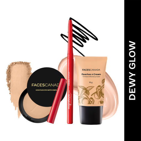 Buy FACES CANADA Dewy Glow Combo - Tinted Moisturizer - Light 01 (18 gm) + Magneteyes Kajal - Black (0.35 gm) + Weightless Stay Matte Compact Powder - Beige 03 (9 gm) | Lightly Tinted BB Cream | Flawless Finish | Waterproof & Smudgeproof-Purplle