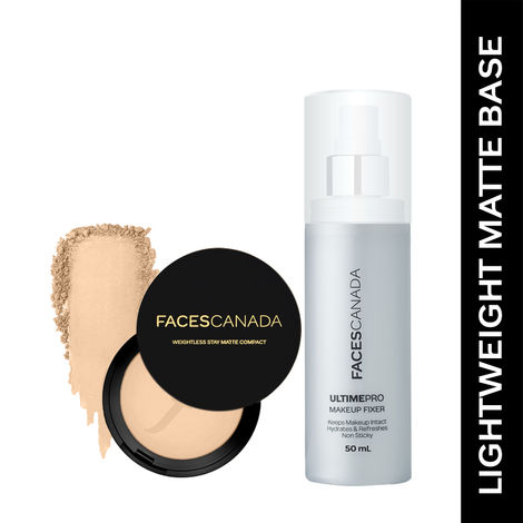 Buy FACES CANADA Lightweight Matte Base Combo - Weightless Stay Matte Compact Powder - Natural 02 (9 gm) + Ultime Pro Makeup Fixer (50 ml) | Long Lasting Makeup Setting Spray | Hides Imperfections | Flawless Finish-Purplle