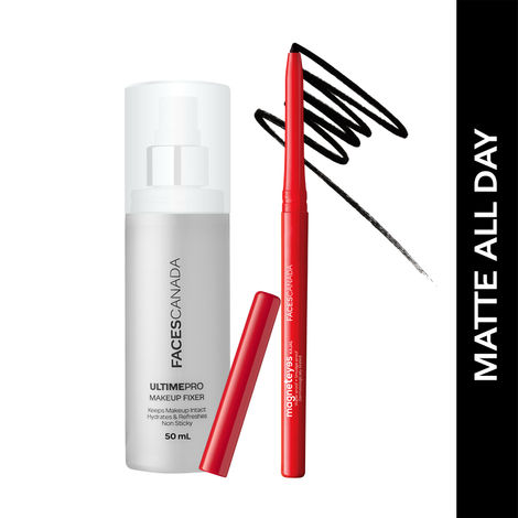 Buy FACES CANADA Matte All Day Combo - Magneteyes Kajal - Black (0.35 gm) + Ultime Pro Makeup Fixer (50 ml) | Long Lasting Makeup Setting Spray | Waterproof & Smudgeproof-Purplle