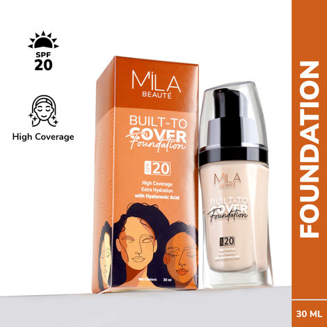 Buy Mila Beaute Built to Cover Liquid Foundation I Medium to Buildable Coverage I Matte Finish I Lightweight I SPF 20 I Super Hydrating with Hyaluronic Acid - Ivory, 30 ml-Purplle