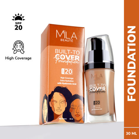Buy Mila Beaute Built to Cover Liquid Foundation I Medium to Buildable Coverage I Matte Finish I Lightweight I SPF 20 I Super Hydrating with Hyaluronic Acid- Caramel, 30 ml-Purplle
