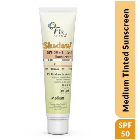 Buy Fixderma Shadow Tinted Sunscreen Medium SPF 50 PA+++ | UVA & UVB Protection | Sunscreen with Vitamin E, For All Skin Types - 30 gm-Purplle