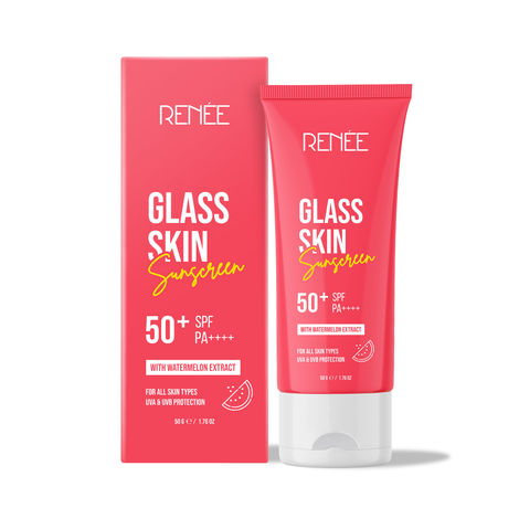 Buy Renee Glass Skin Gel Sunscreen SPF 50, UVA & UVB Protection, Lightweight, Hydrating & Non-Sticky, Zero White Cast, For Radiant, Supple Skin, Infused with Watermelon, Beetroot & Hyaluronic Acid, 50 gm-Purplle