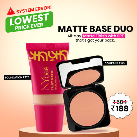 Buy NY Bae Matte Base Duo | Runway Radiance Compact Powder- Fair Beige | Truly Matte Foundation- Tan 230 | Indian Skin | SPF 50 | Sunscreen | Long-wear | Oil Control | 12+ Hours Full Coverage-Purplle