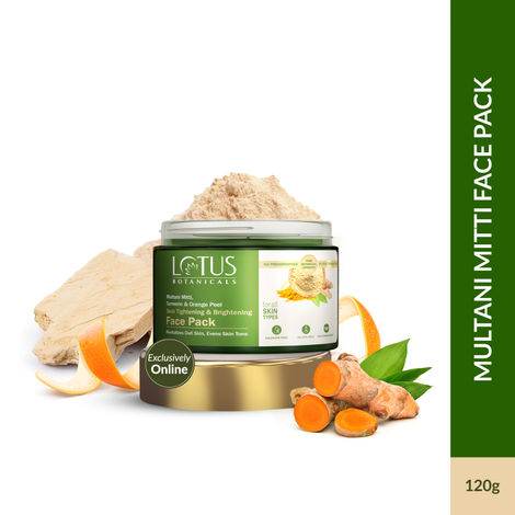 Buy Lotus Botanicals Multani Mitti, Turmeric & Orange Peel Skin Tightening & Brightening Face Pack | Detans Skin | Tightens Skin | Enhances Radiance | Fades Dark Spots|Suitable for All Skin Types | 120 gm-Purplle